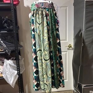 NWT  Sz OS Indian 100% silk multicolor  Patterned Women's WideLeg pants / skirt